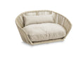 Afbeelding geladen in Galerij-viewer, Luxurious beige VOGUE SMOOTH DESIGN dog bed with a braided frame and plush cushions.
