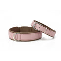 Pink puppy collar AMICI made of soft, durable nappa leather with double D-ring, handmade in Germany.