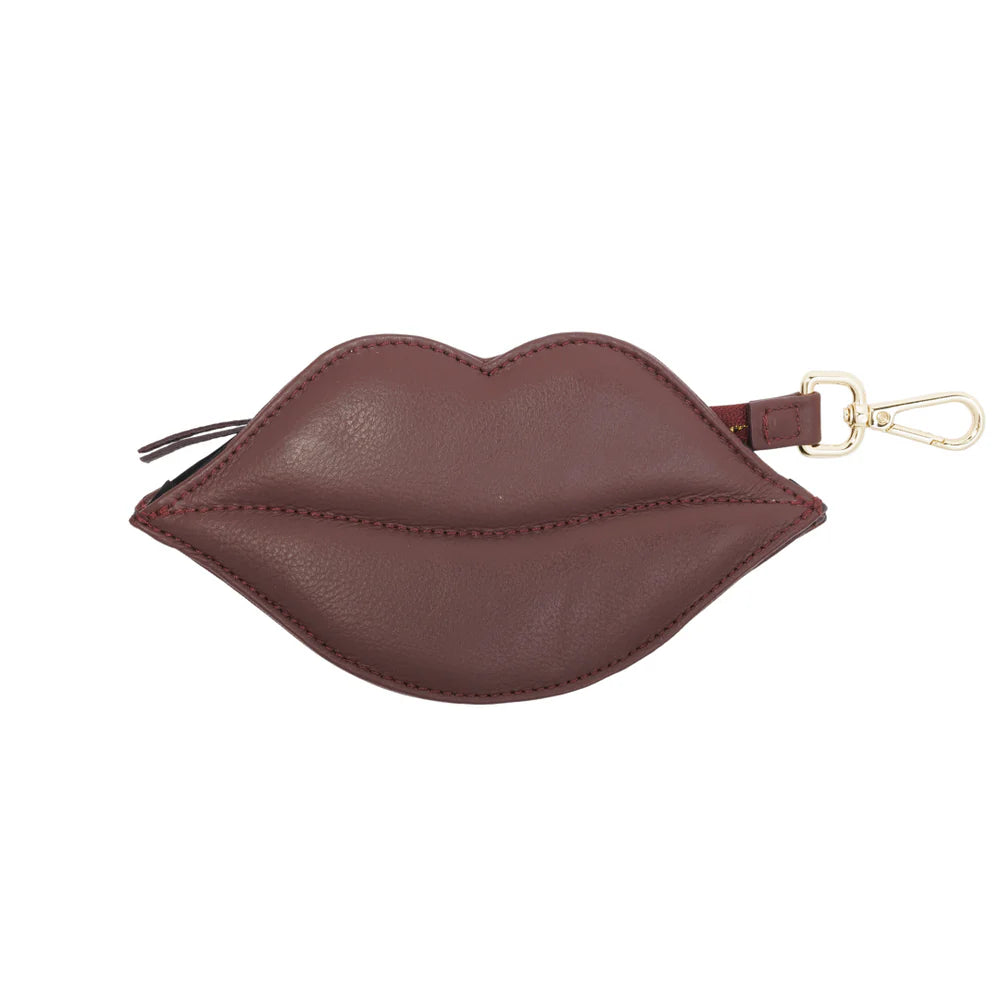 Elegant Bordeaux leather poepzakhouder with lip design for stylish dog owners.