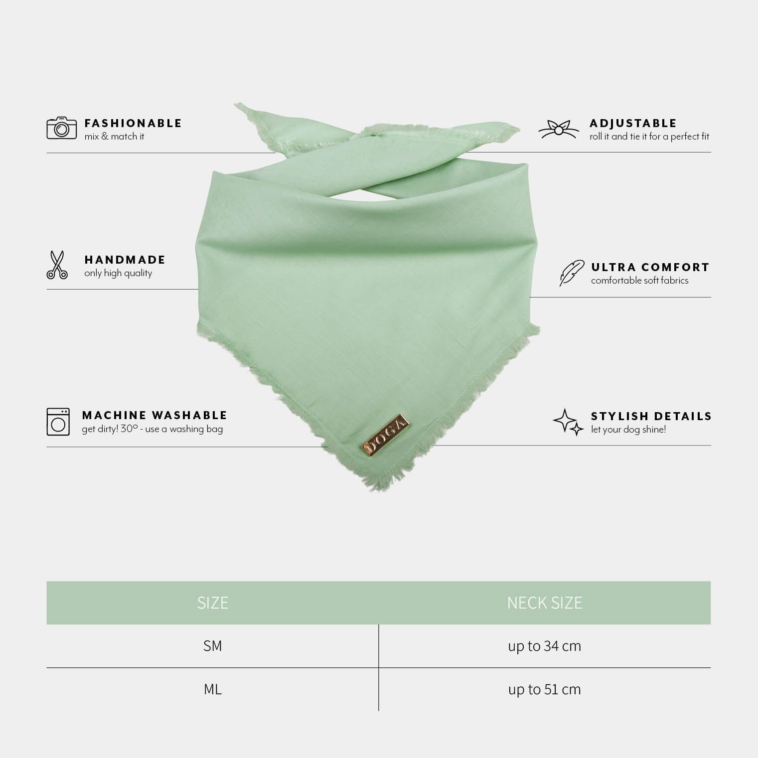 Honden bandana Voile Mint
De luxe honden bandana Voile Mint van DOGA is een trendy en stijlvolle toevoeging aan het uiterlijk van je hond. Gemaakt van 100% biologisch katoen voile, straalt dDogawafwafHonden bandana Voile Mint