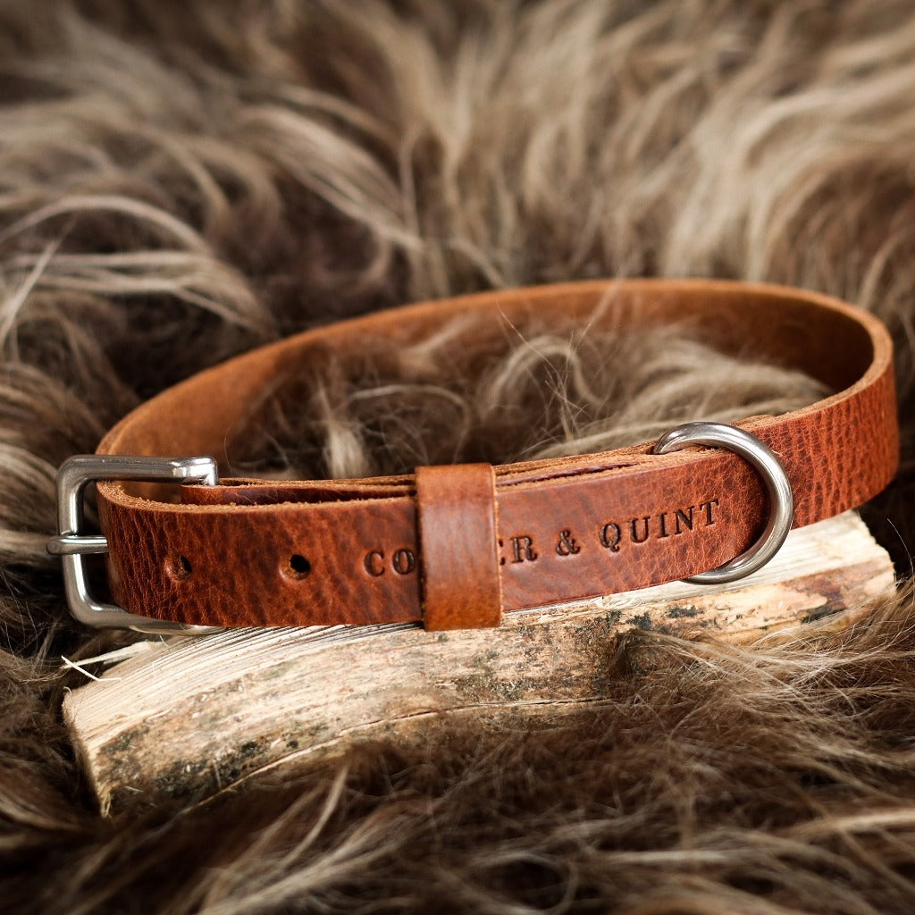 No Fuss Halsband Hond Leer Bruin - Cooper & Quint