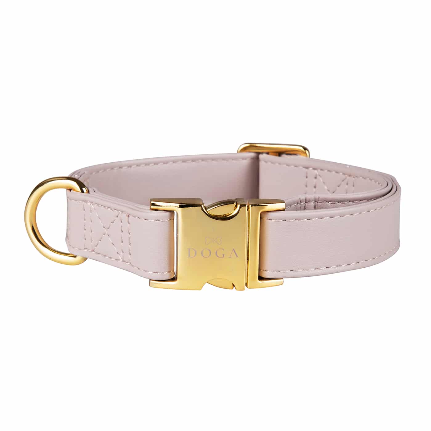 Hondenhalsband Taupe met goud
 DOGA hondenhalsband in Taupe met goud is een luxe en opvallend accessoire voor je hond. Deze halsband is niet alleen stijlvol, maar ook duurzaam en diervriendelijkDogawafwafHondenhalsband Taupe met goud