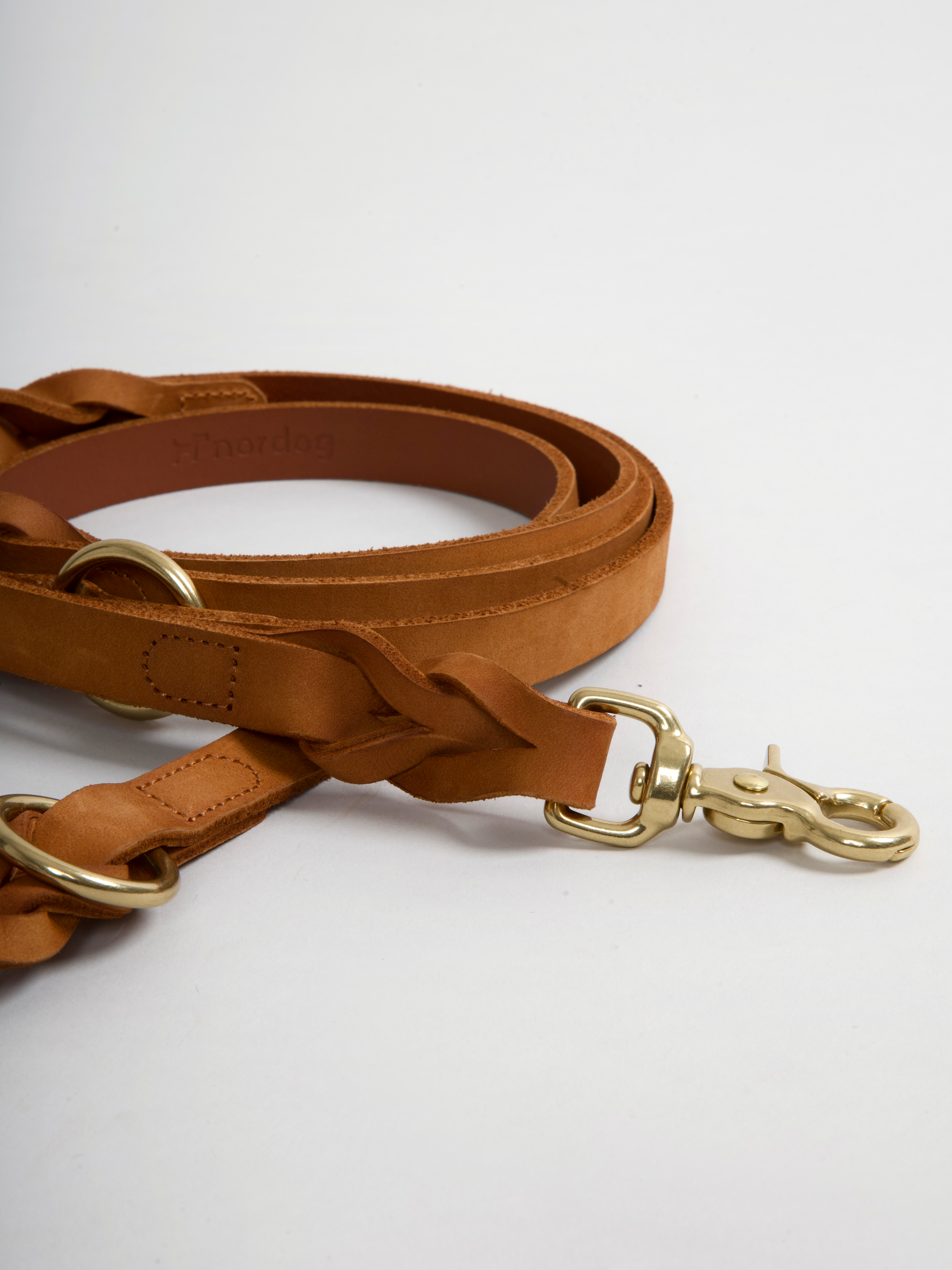 HUGO Dog Leash Braided Cognac